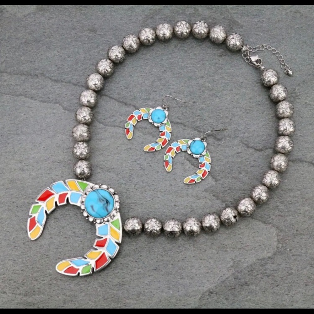 Beaded Squash Blossom Navajo Necklace Set